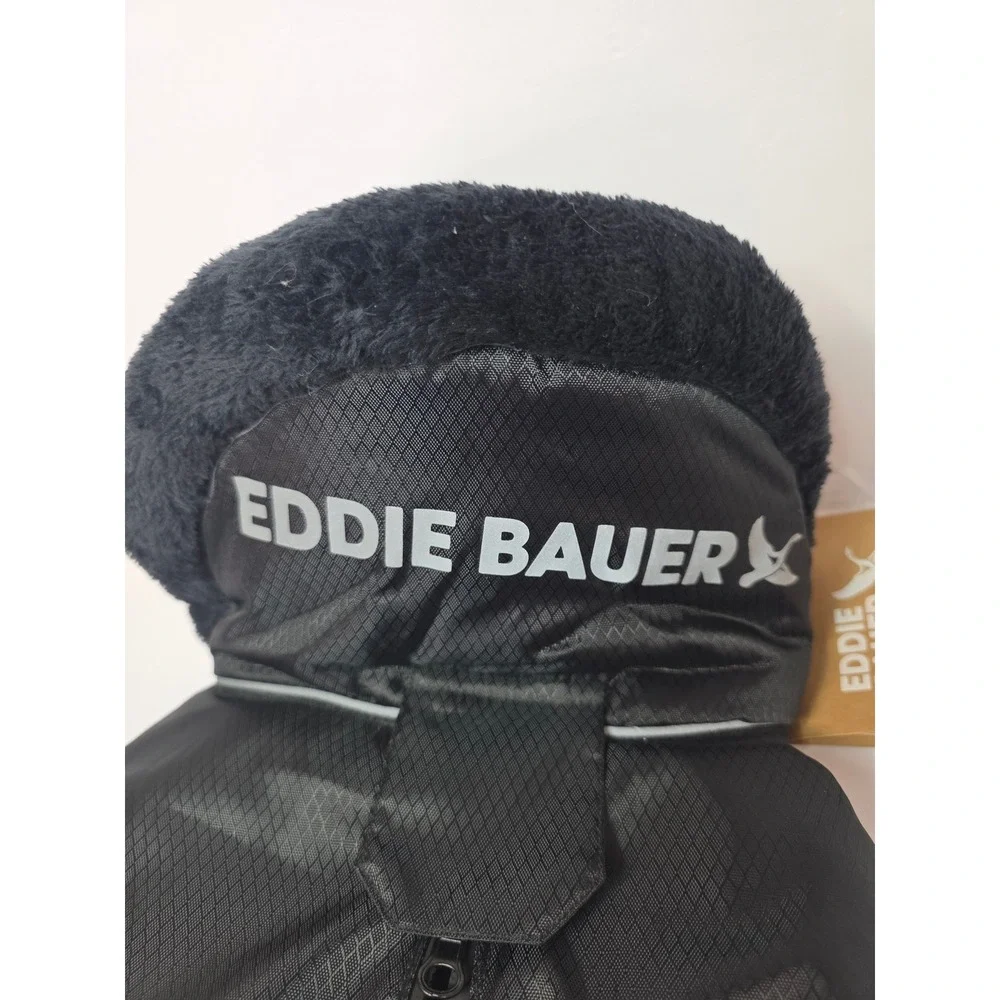 EddieBauer NWT L Black Dog ParkaWaterproof Fleece Lined Reflective Ripstop Coat